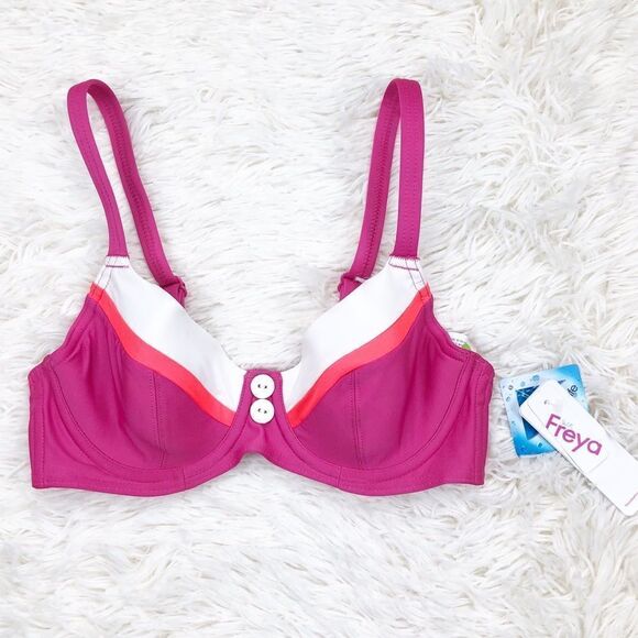 Freya Revival Sorbet Pink Rio Underwire Wide Tab Bikini Top Size 28D - Picture 2 of 7